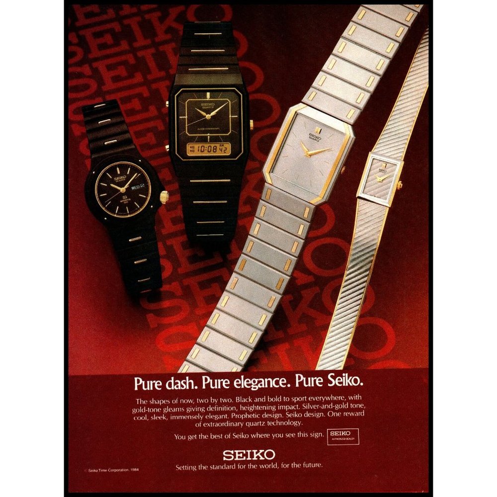 1984 SEIKO Pure Dash Pure Elegance Pure Seiko Vintage Print Ad Quartz Wall Art